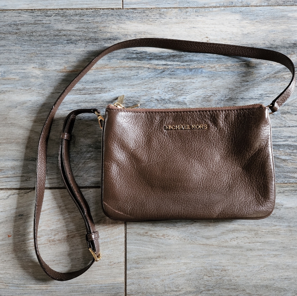 Michael Kors 3 Zipper Pocket Brown Crossbody Bag